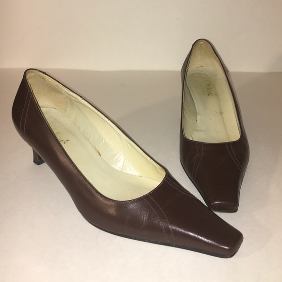 Brown Italian leather pointy pumps by Chloe, EU 37 - Picture 5 of 10